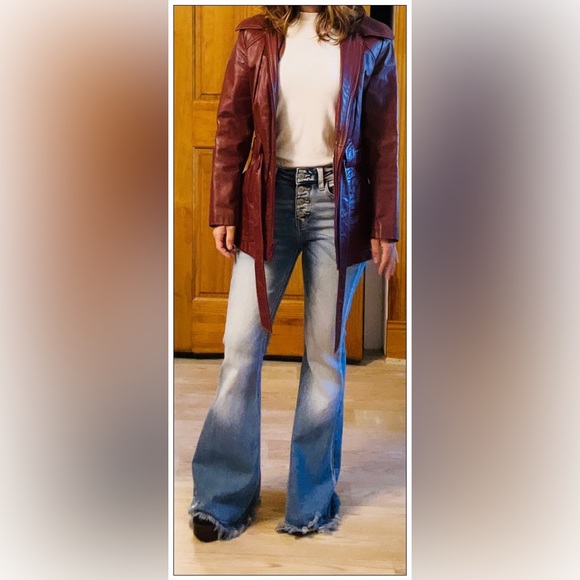 Vintage 1970s Sears Jr Bazaar Genuine Leather Jacket | Burgundy | Size 7/Small - Picture 5 of 16